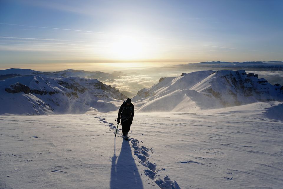 Bucegi Mountains, Romania: Ascending to Omu Peak in winter